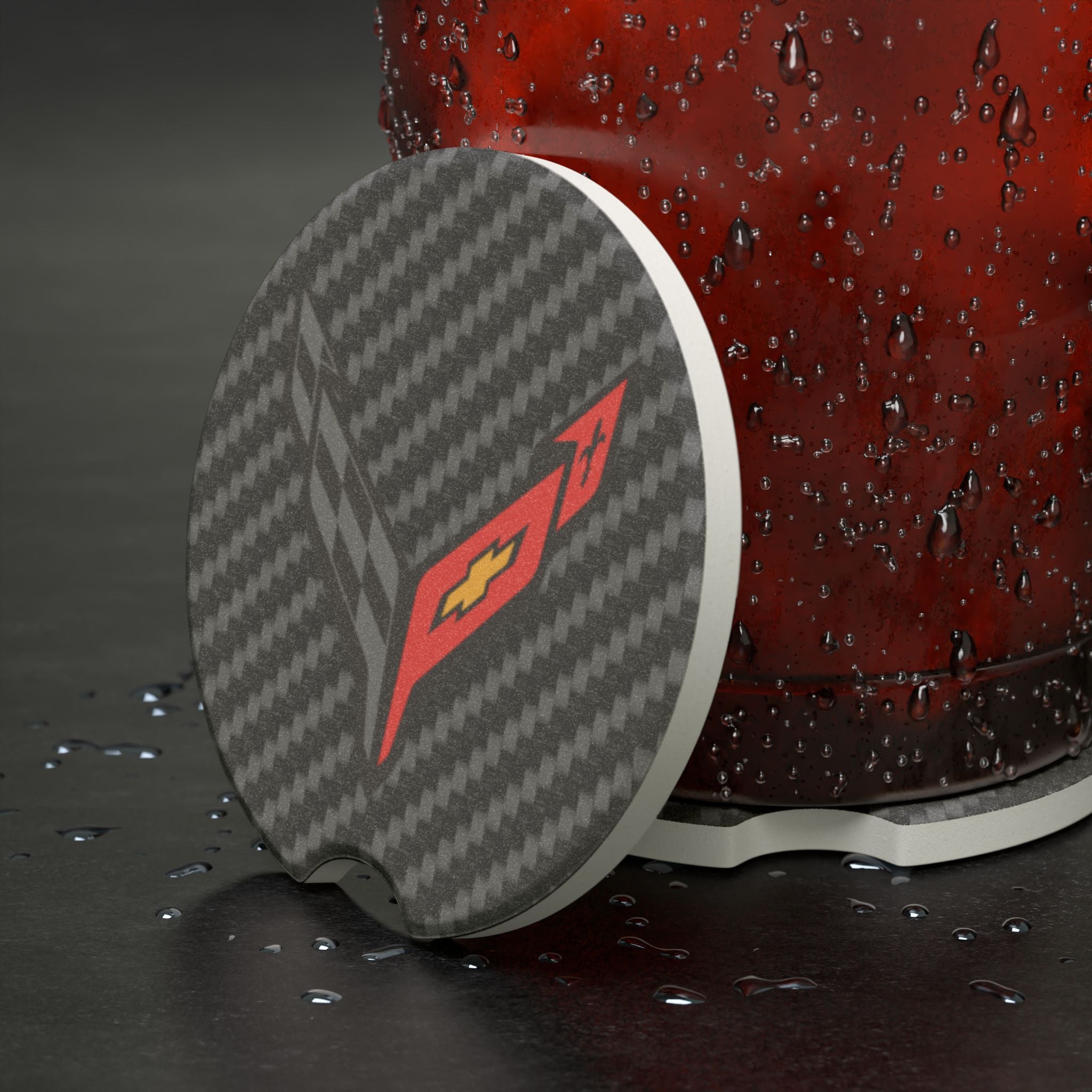 Corvette C8 Dark Carbon Fiber Soapstone Car Coaster