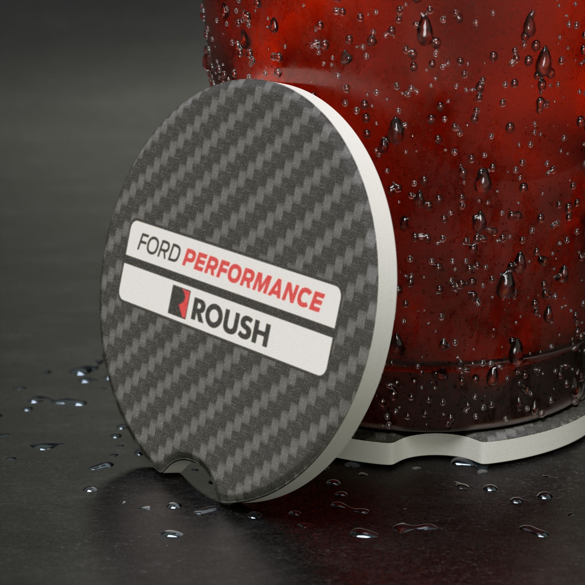 Ford Performance Roush Carbon Fiber Soapstone Car Coaster