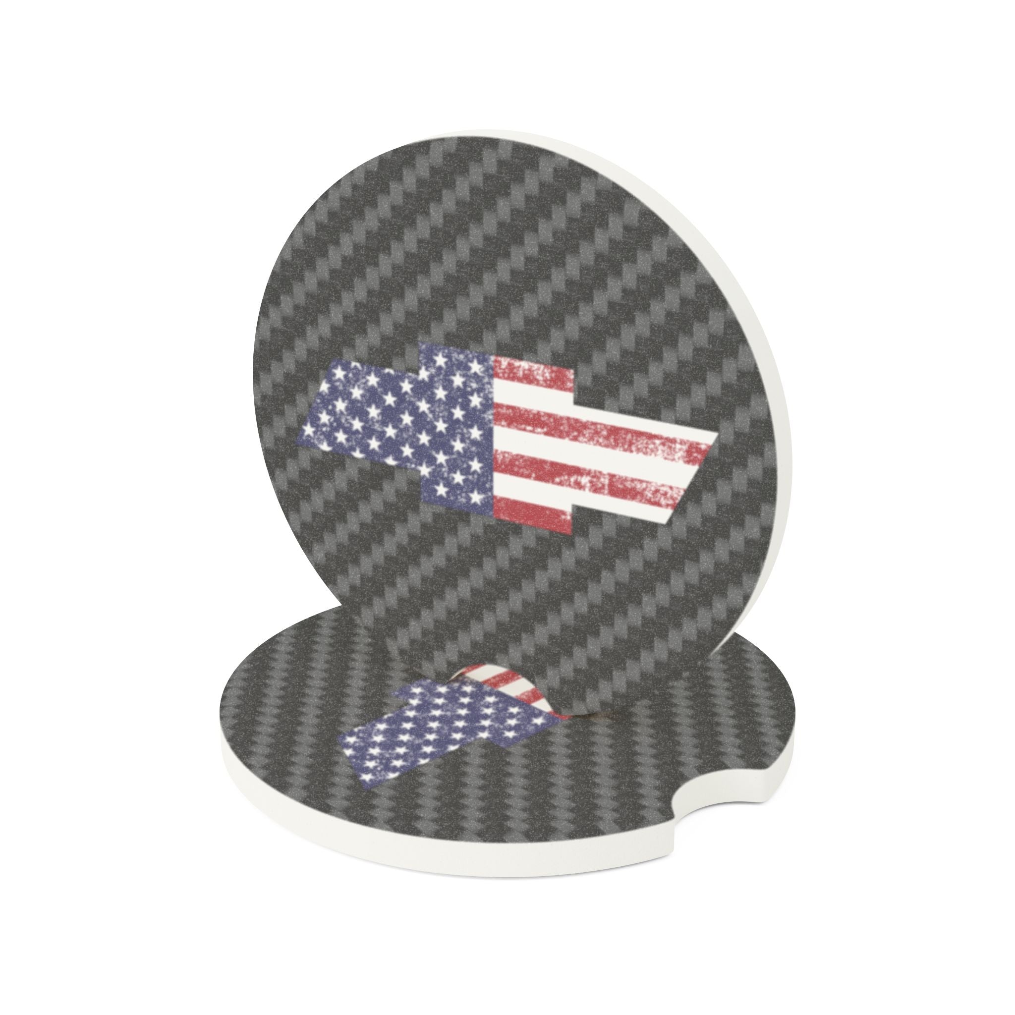 Chevy American Flag Carbon Fiber Soapstone Car Coaster