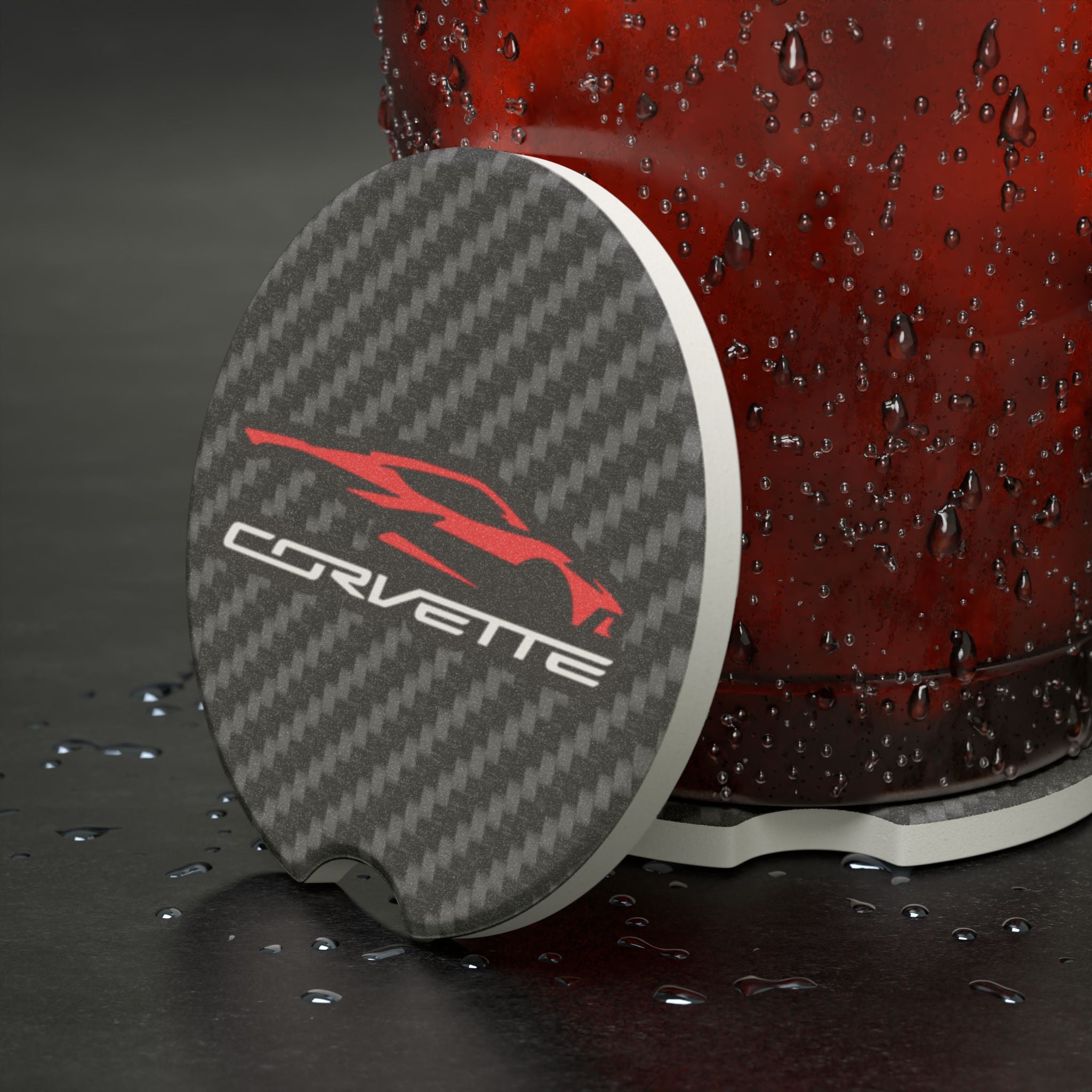 Corvette C8 Silhouette Carbon Fiber Soapstone Car Coaster