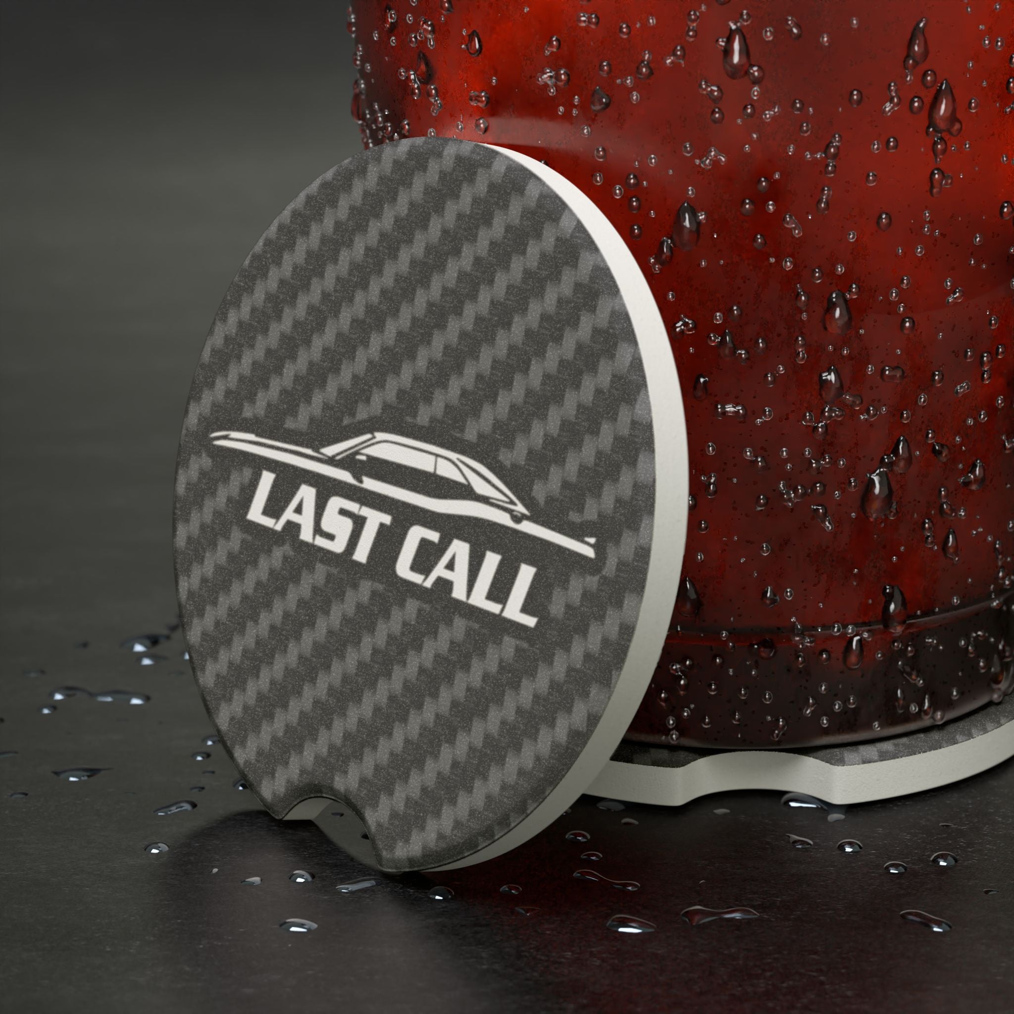 Challenger Last Call Carbon Fiber Soapstone Car Coaster