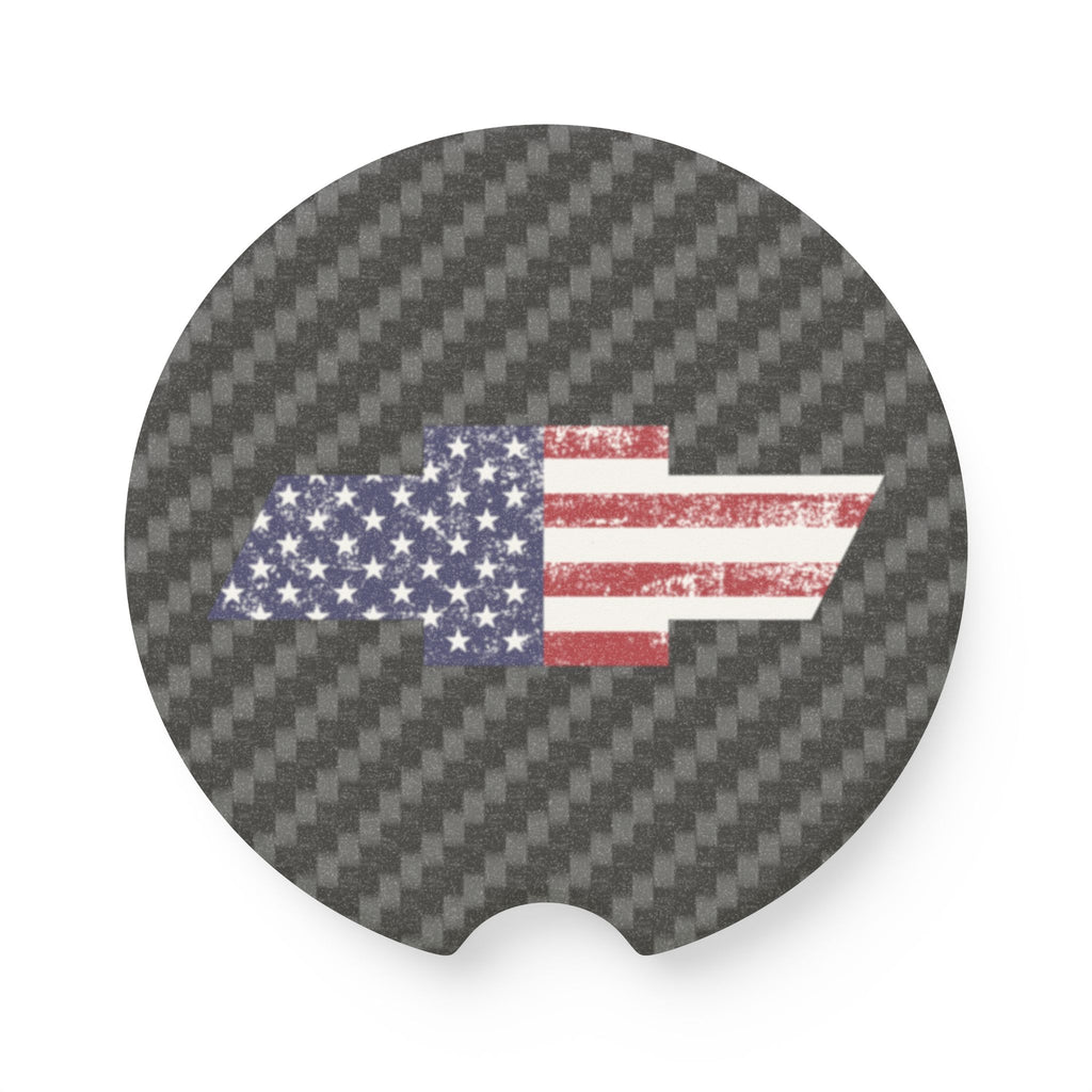 Chevy American Flag Carbon Fiber Soapstone Car Coaster