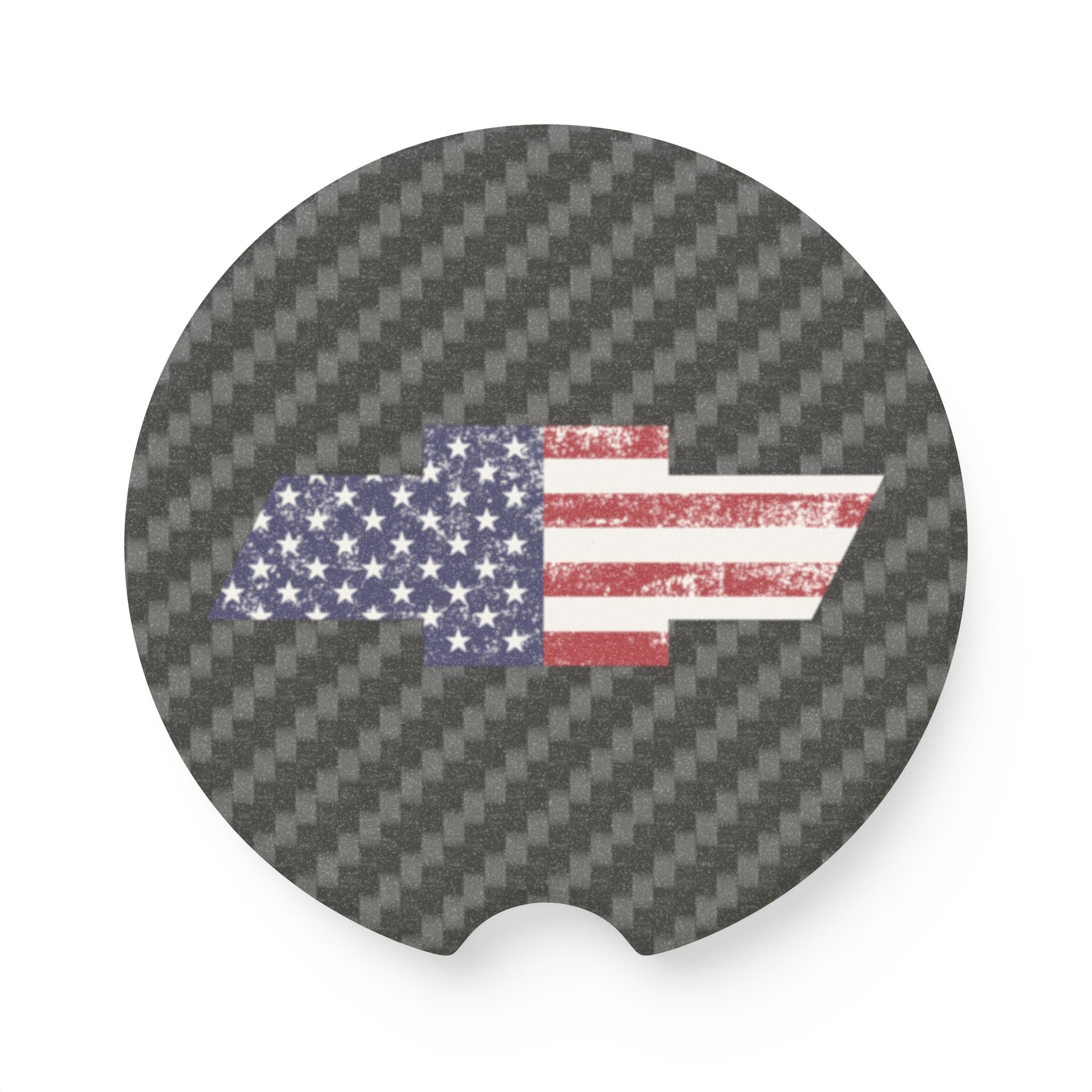 Chevy American Flag Carbon Fiber Soapstone Car Coaster