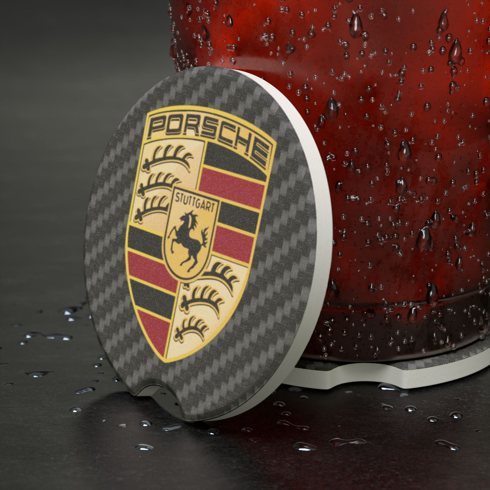 Porsche Carbon Fiber Soapstone Car Coaster