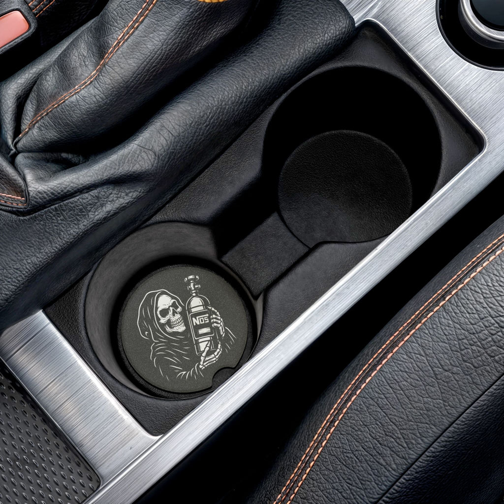 Grim Reaper NOS Bottle Soapstone Car Coaster