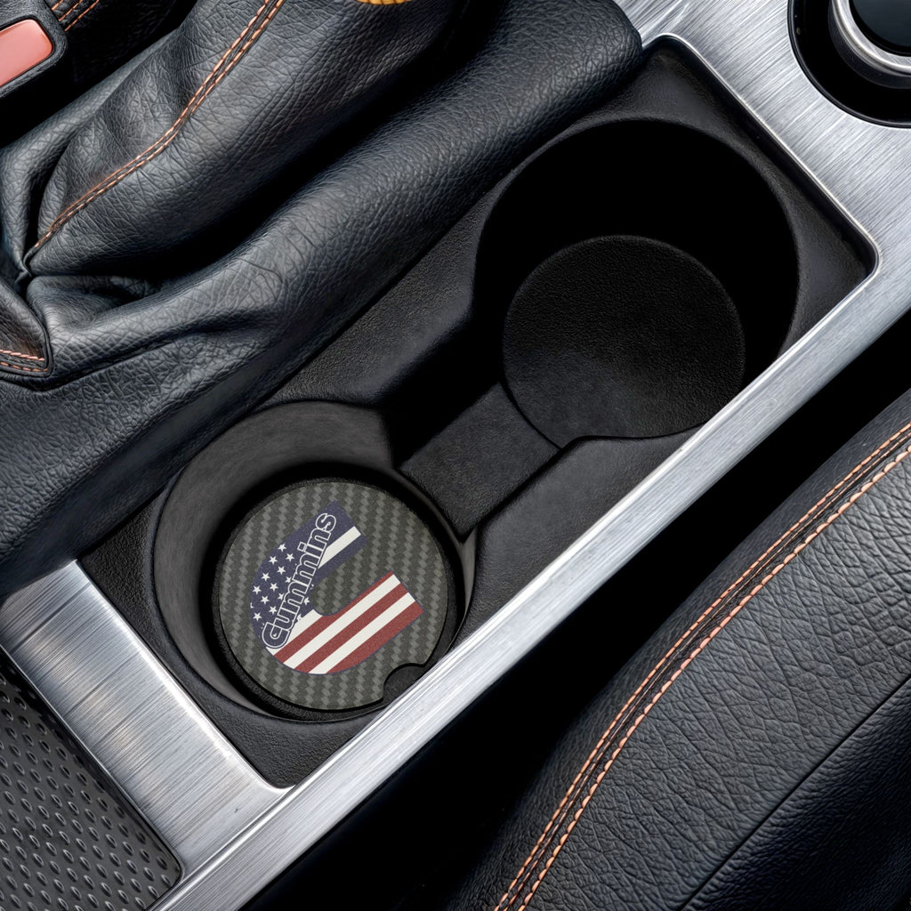 Cummins American Flag Carbon Fiber Soapstone Car Coaster