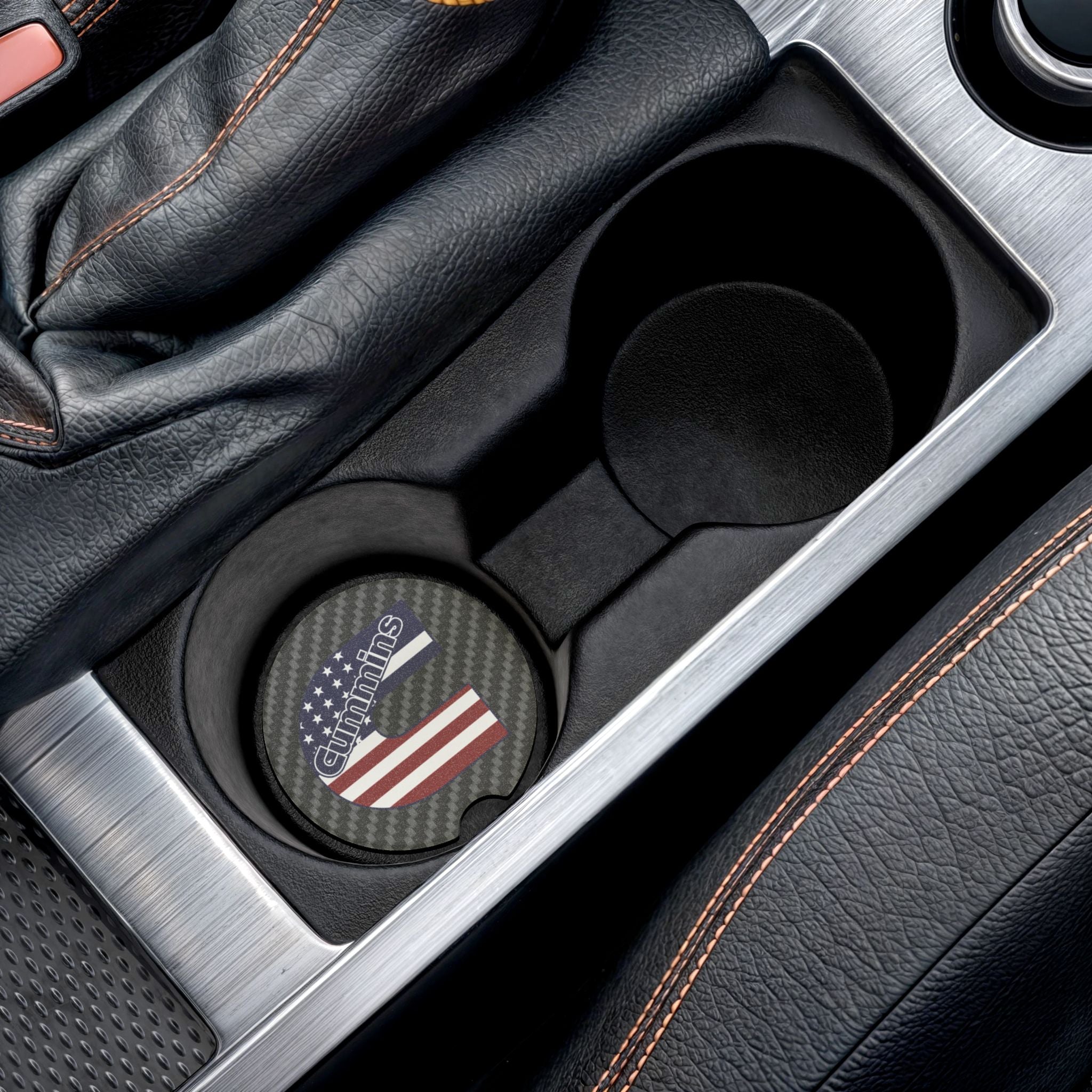 Cummins American Flag Carbon Fiber Soapstone Car Coaster