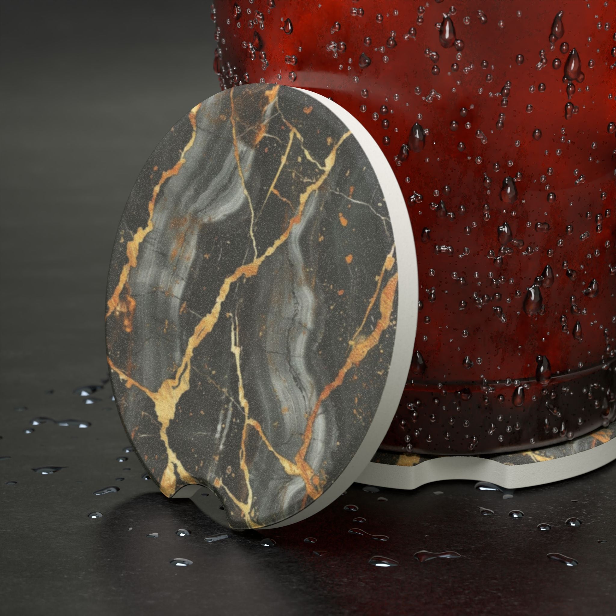Black Gold Marble Soapstone Car Coaster