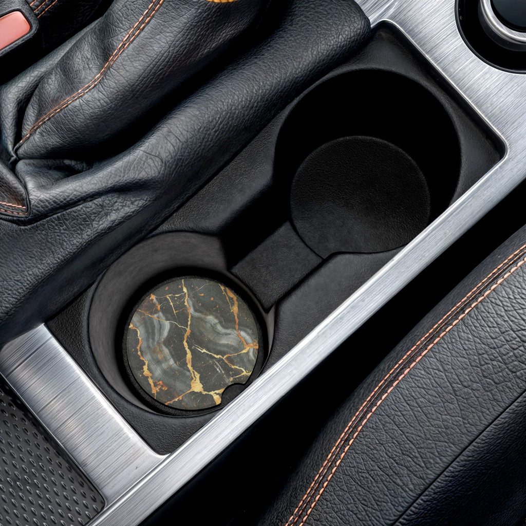 Black Gold Marble Soapstone Car Coaster