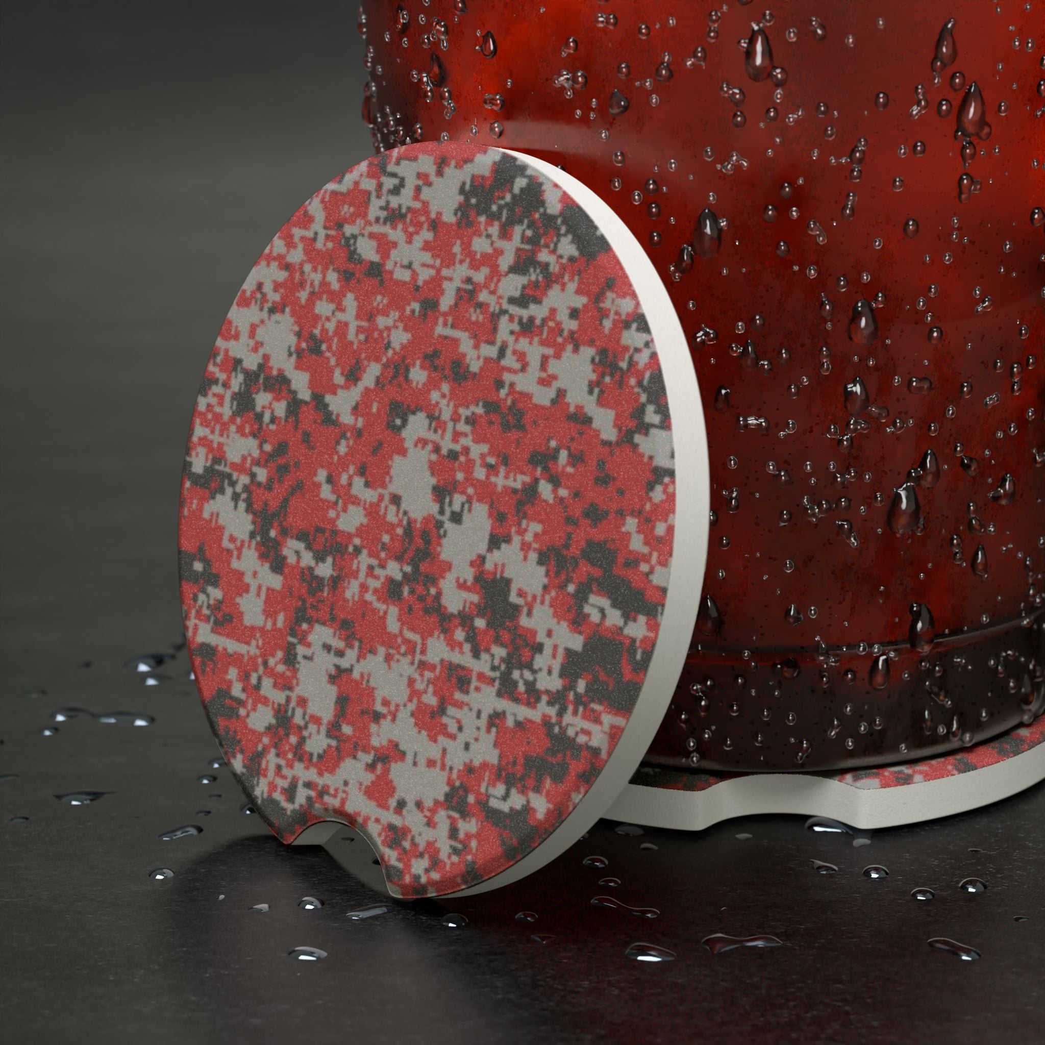 Red Digital Camo Soapstone Car Coaster