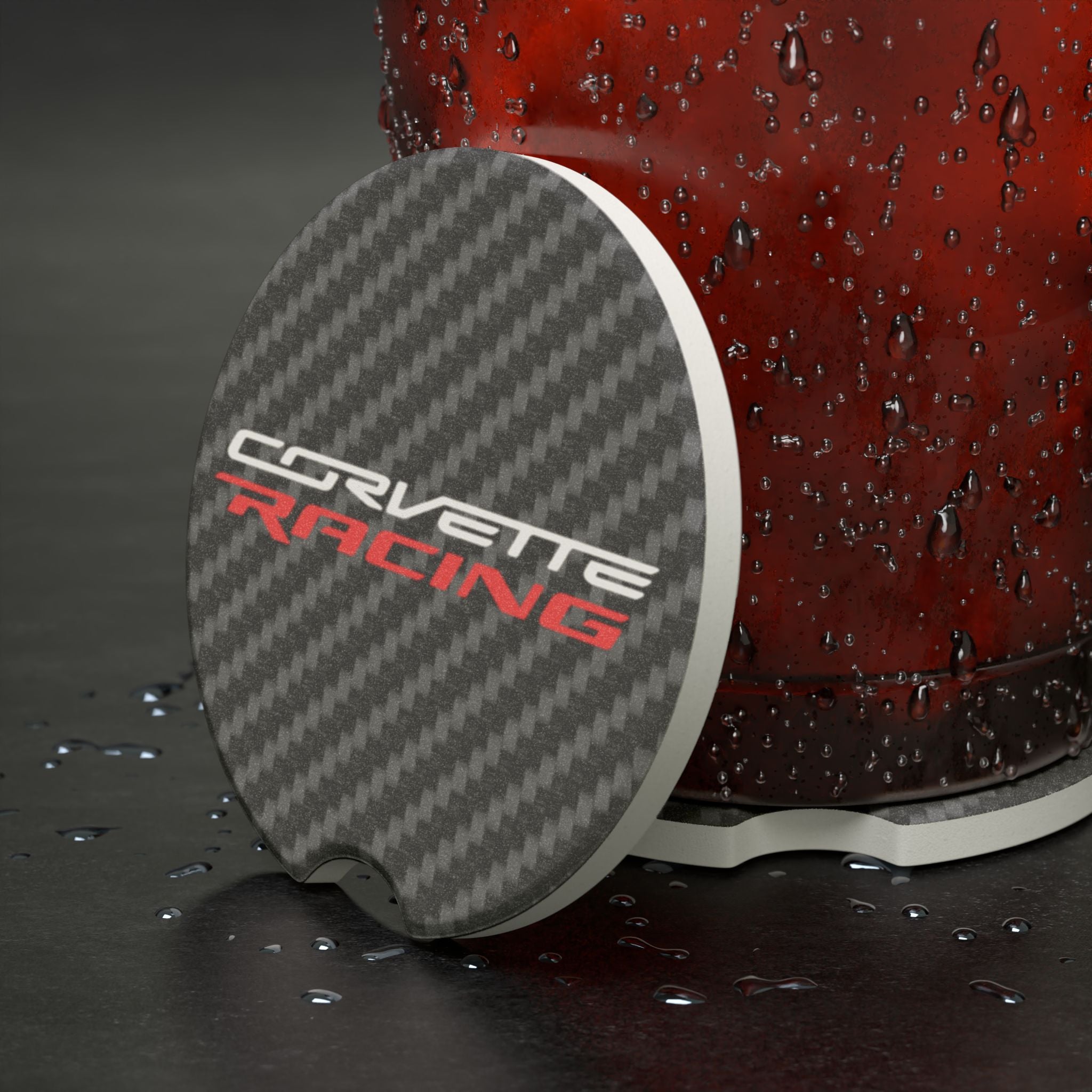 Corvette Racing Carbon Fiber Soapstone Car Coaster
