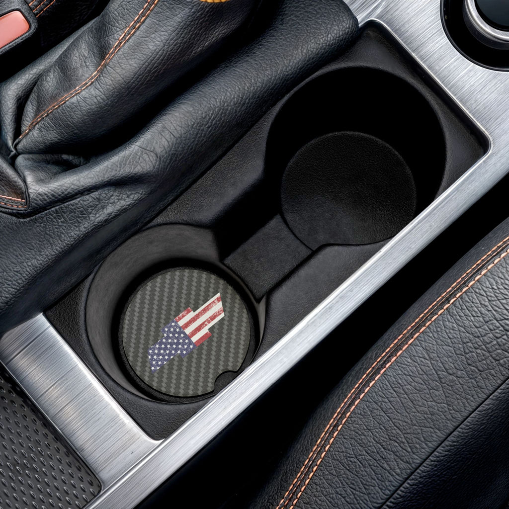 Chevy American Flag Carbon Fiber Soapstone Car Coaster