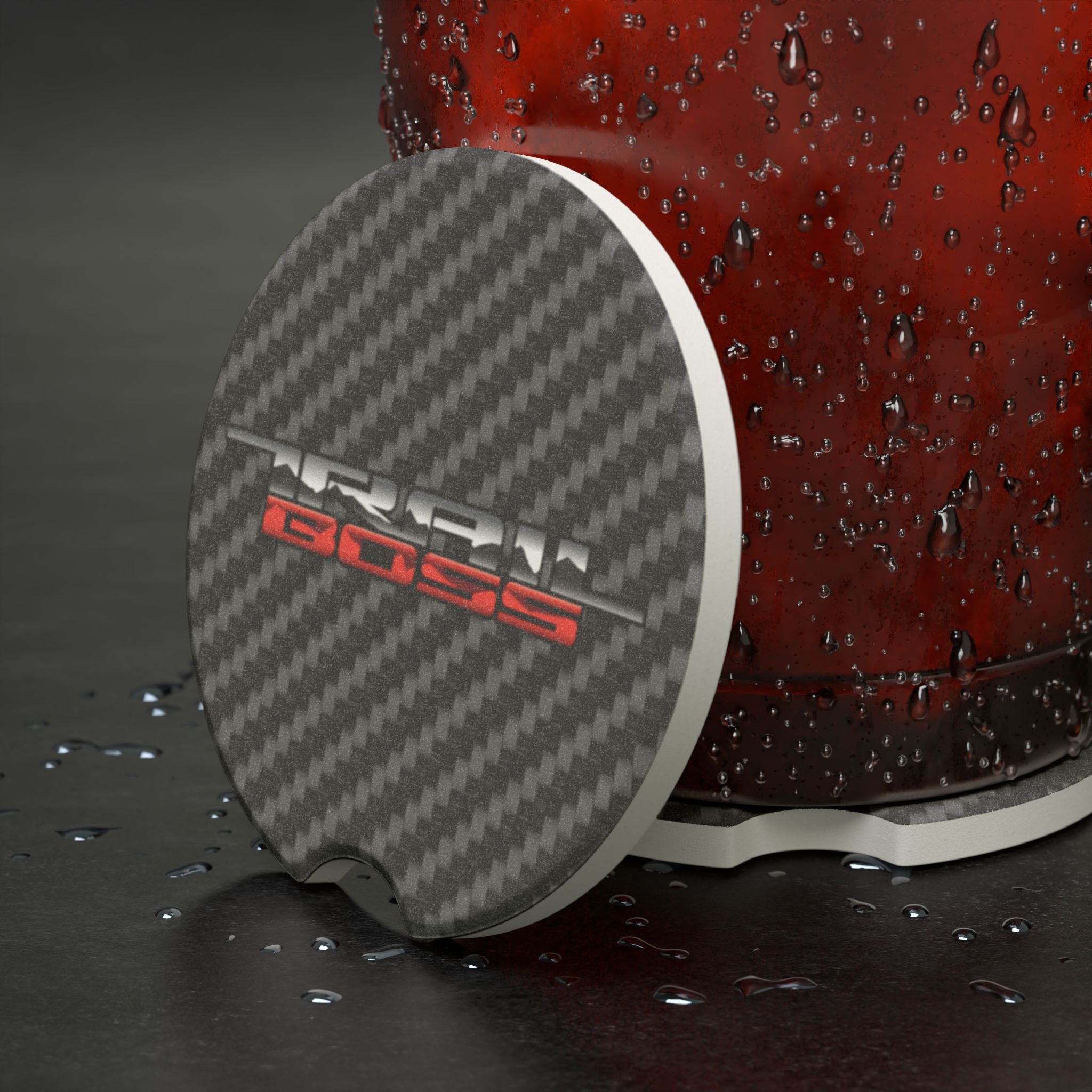 Chevy Trail Boss Carbon Fiber Soapstone Car Coaster