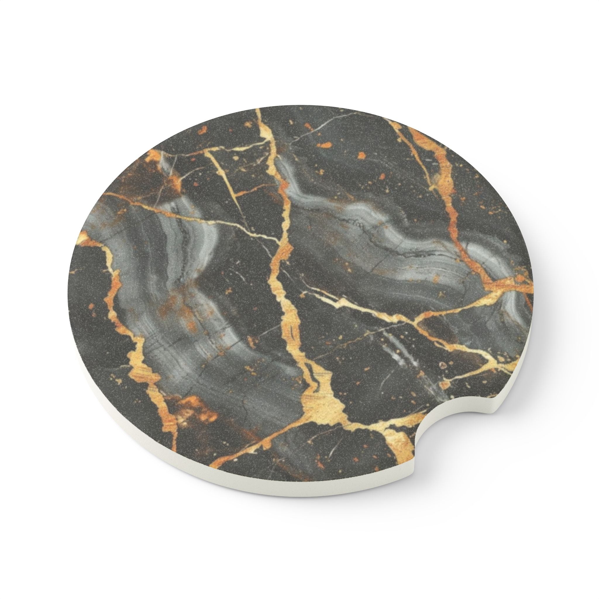 Black Gold Marble Soapstone Car Coaster