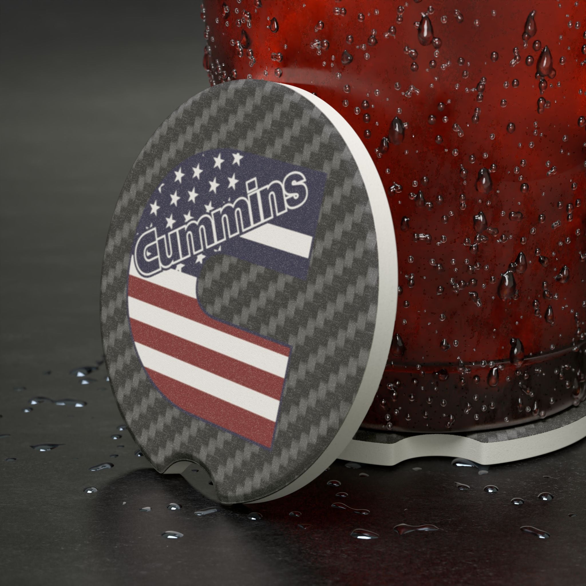 Cummins American Flag Carbon Fiber Soapstone Car Coaster