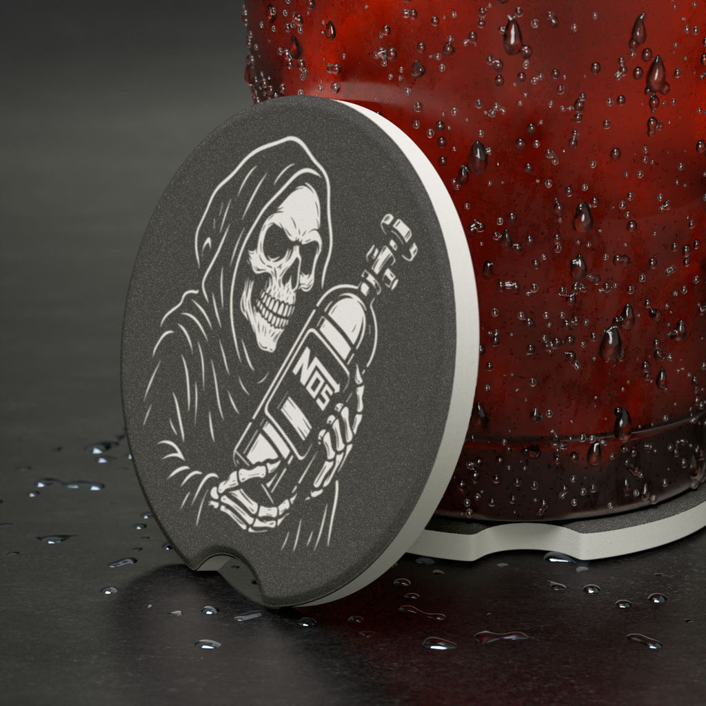 Grim Reaper NOS Bottle Soapstone Car Coaster