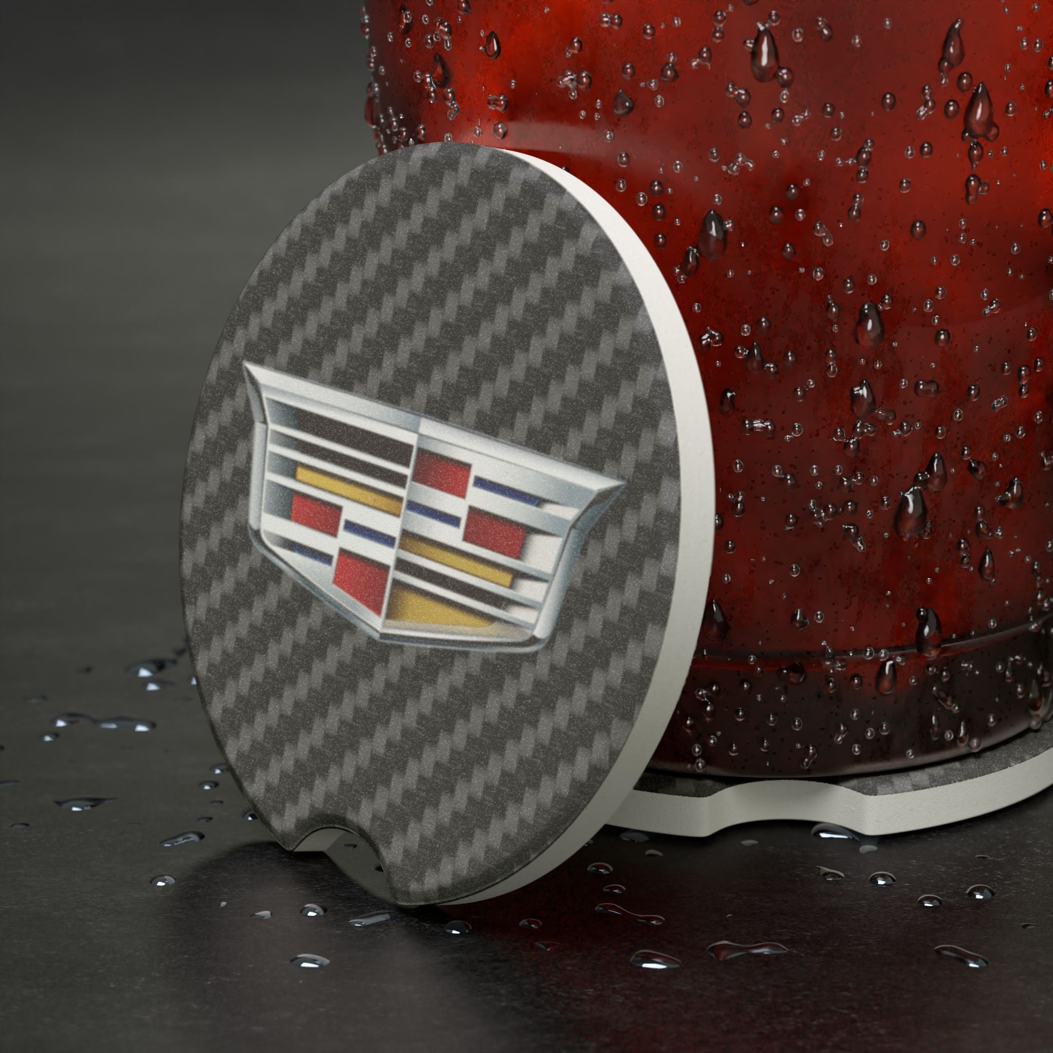 Cadillac Carbon Fiber Soapstone Car Coaster