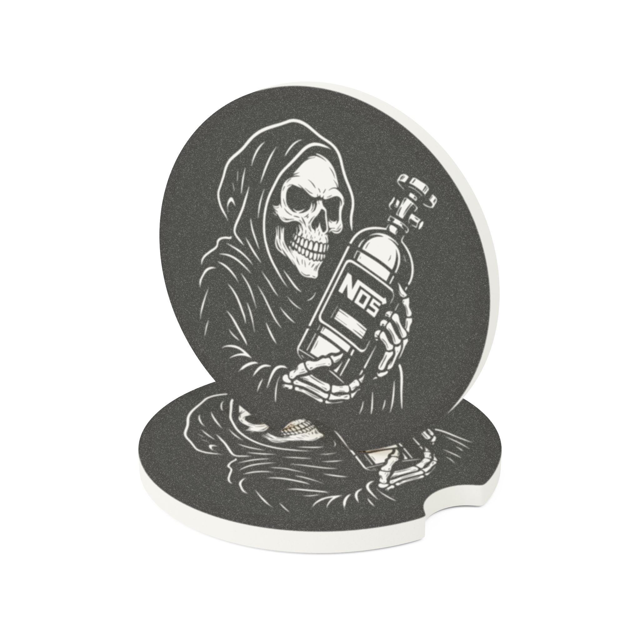 Grim Reaper NOS Bottle Soapstone Car Coaster