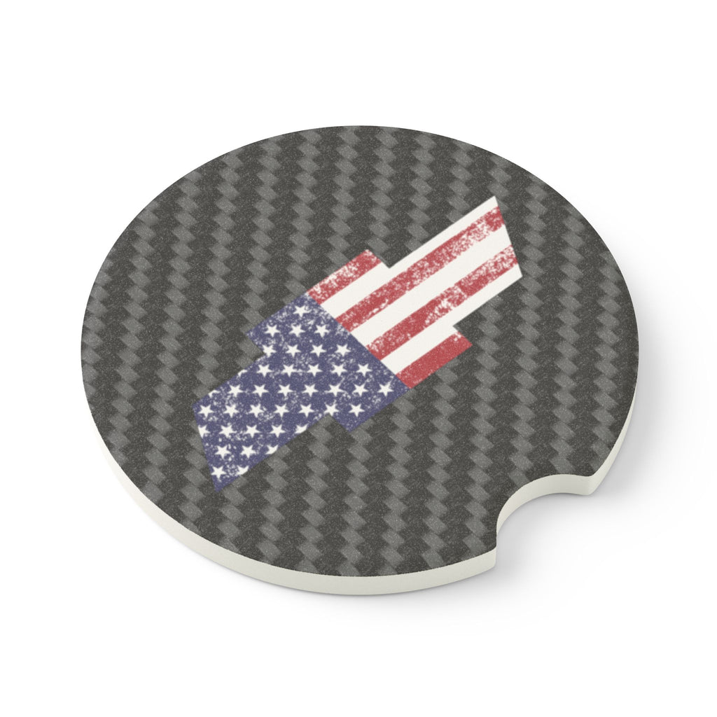 Chevy American Flag Carbon Fiber Soapstone Car Coaster