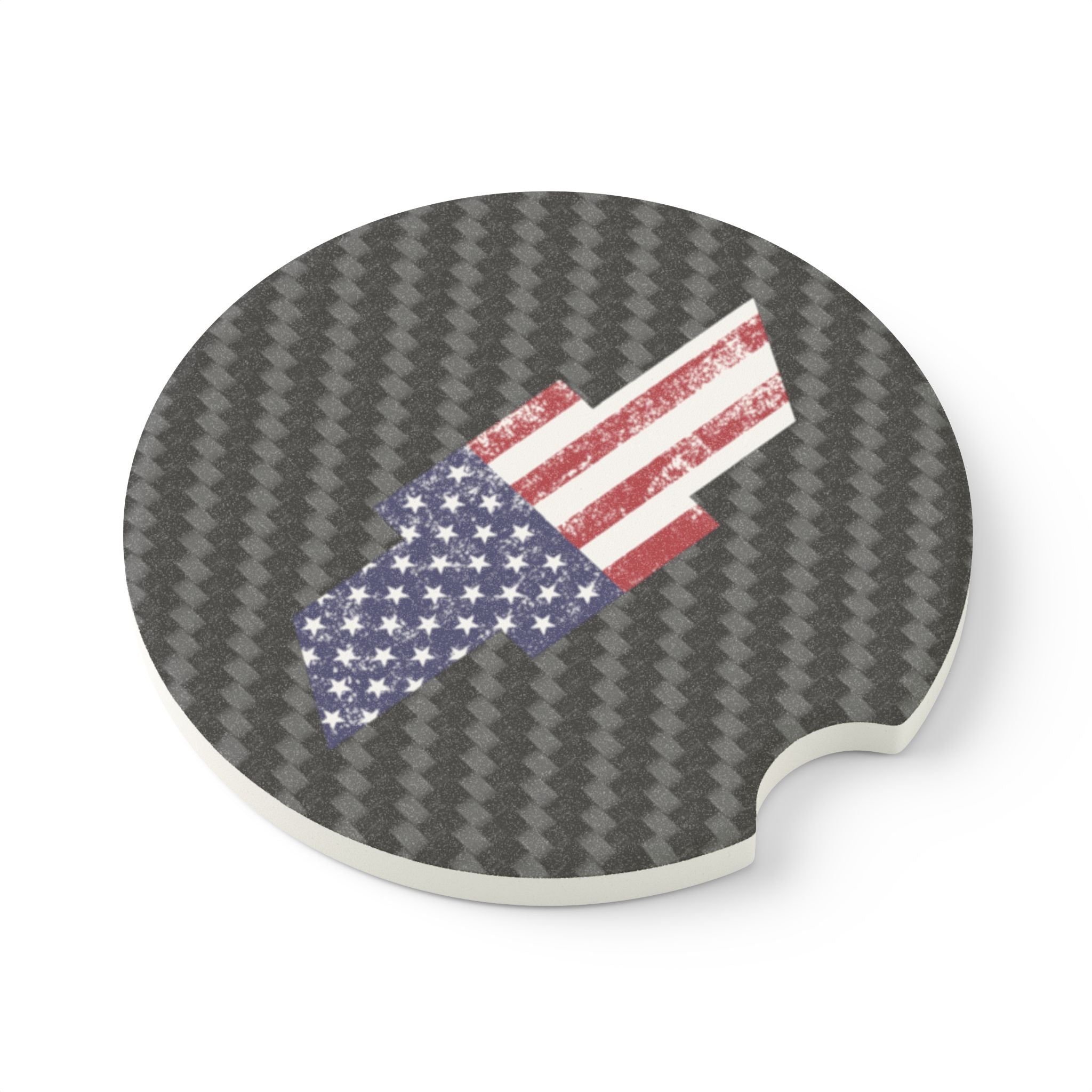 Chevy American Flag Carbon Fiber Soapstone Car Coaster