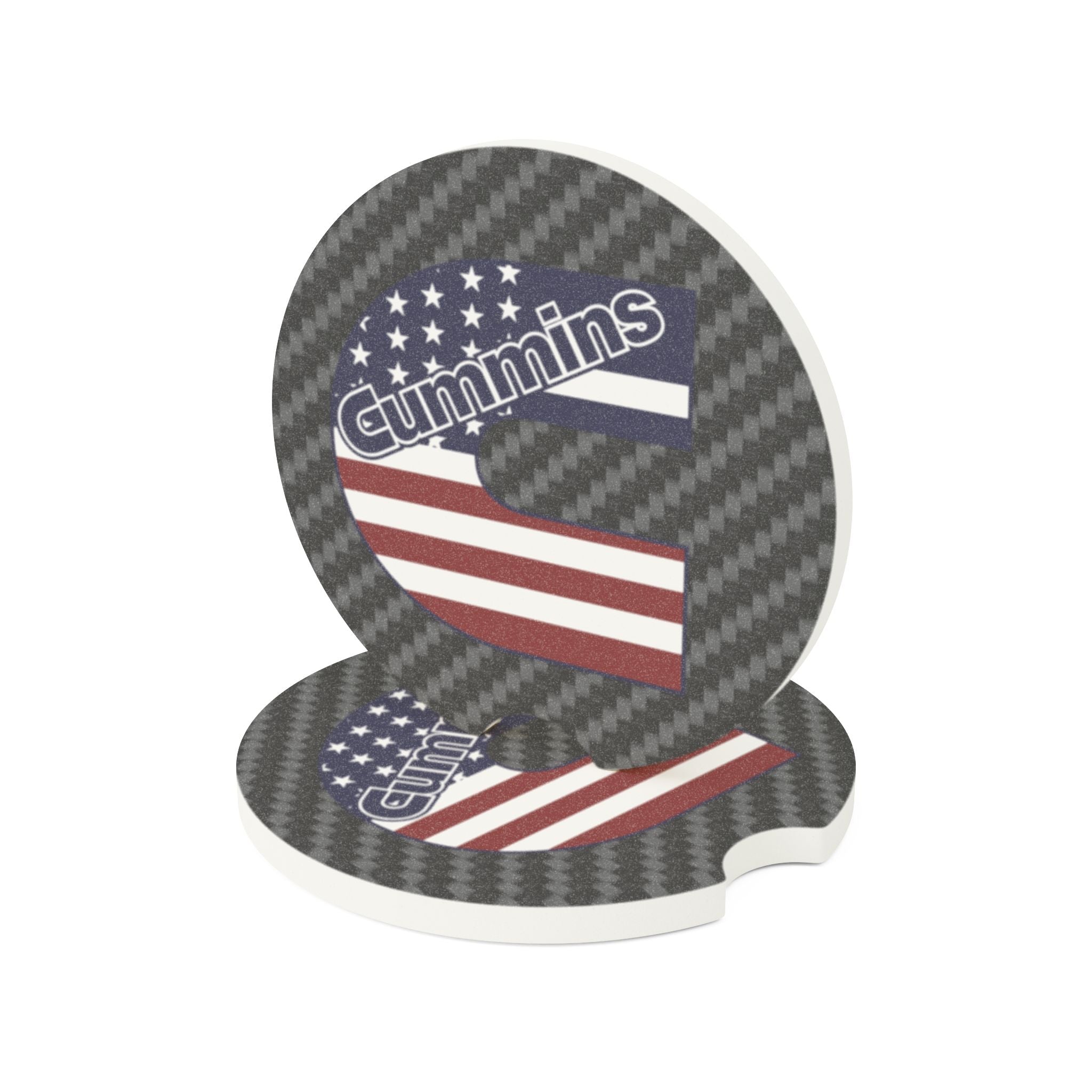 Cummins American Flag Carbon Fiber Soapstone Car Coaster