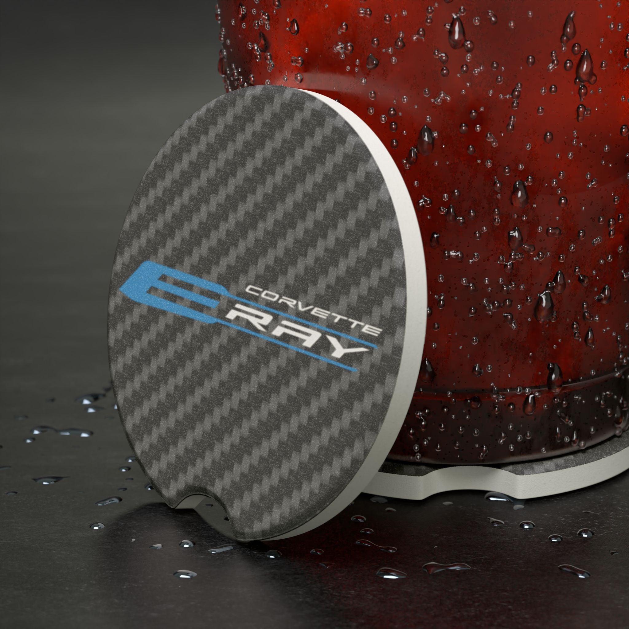 Corvette Eray Carbon Fiber Soapstone Car Coaster