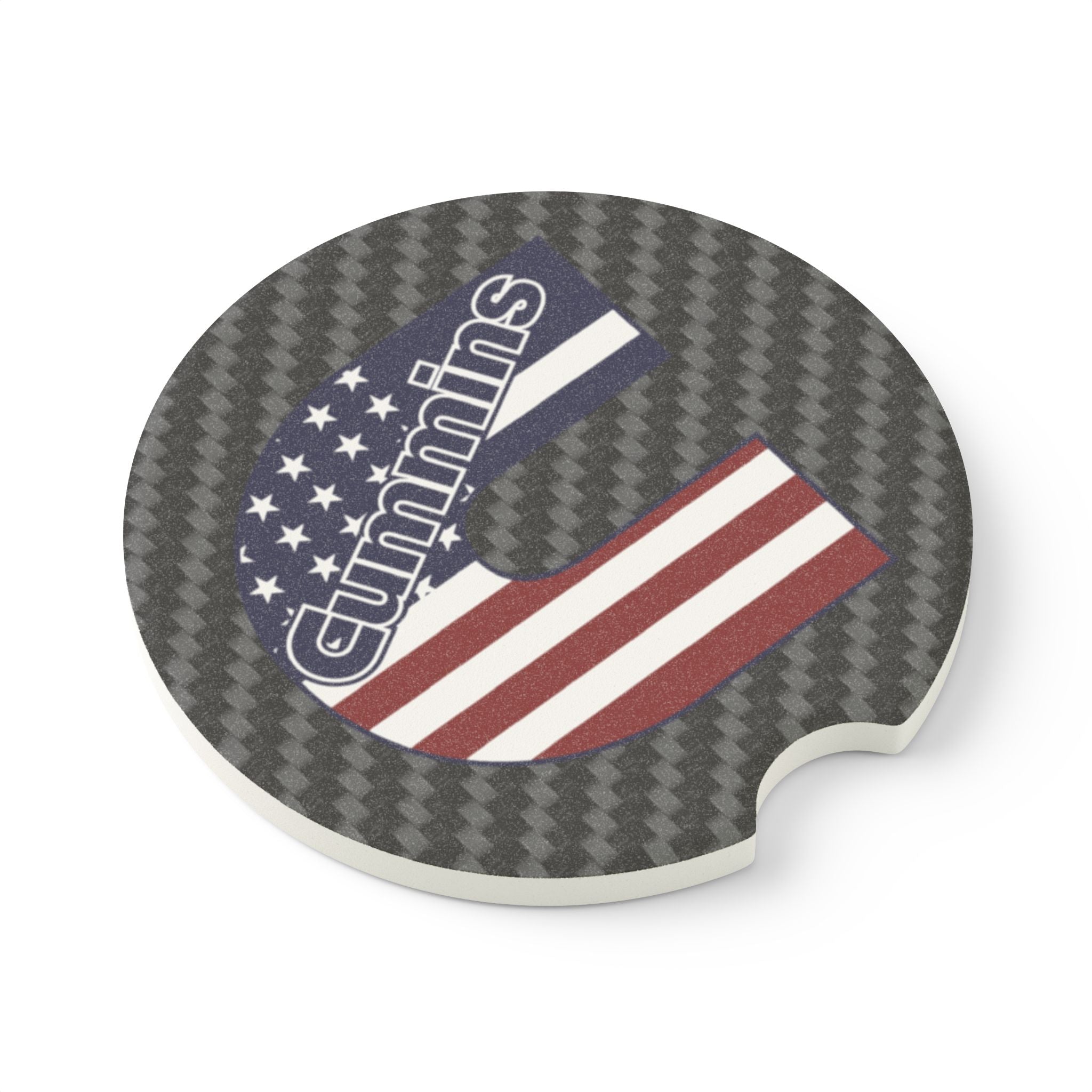 Cummins American Flag Carbon Fiber Soapstone Car Coaster