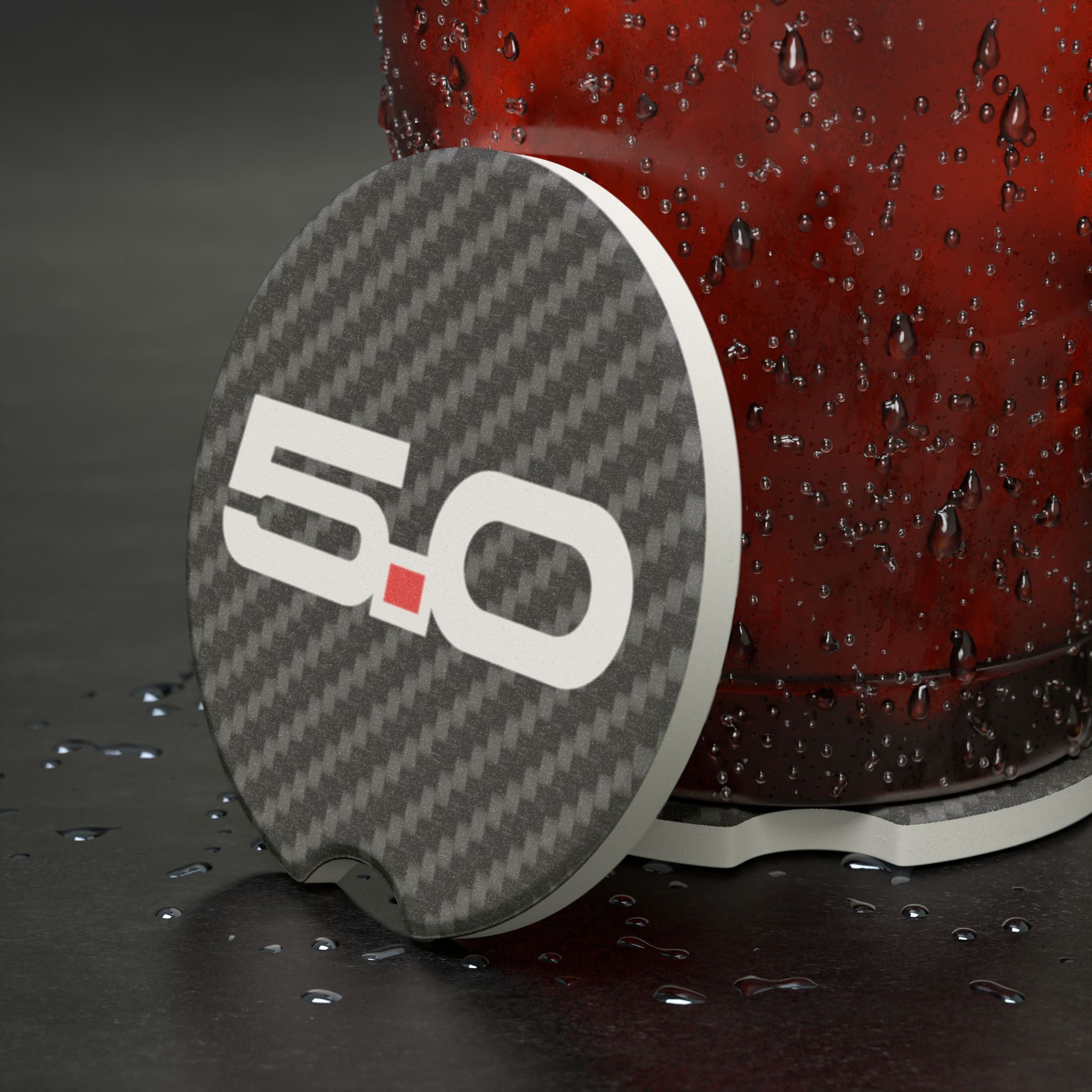 Ford 5.0 Carbon Fiber Soapstone Car Coaster