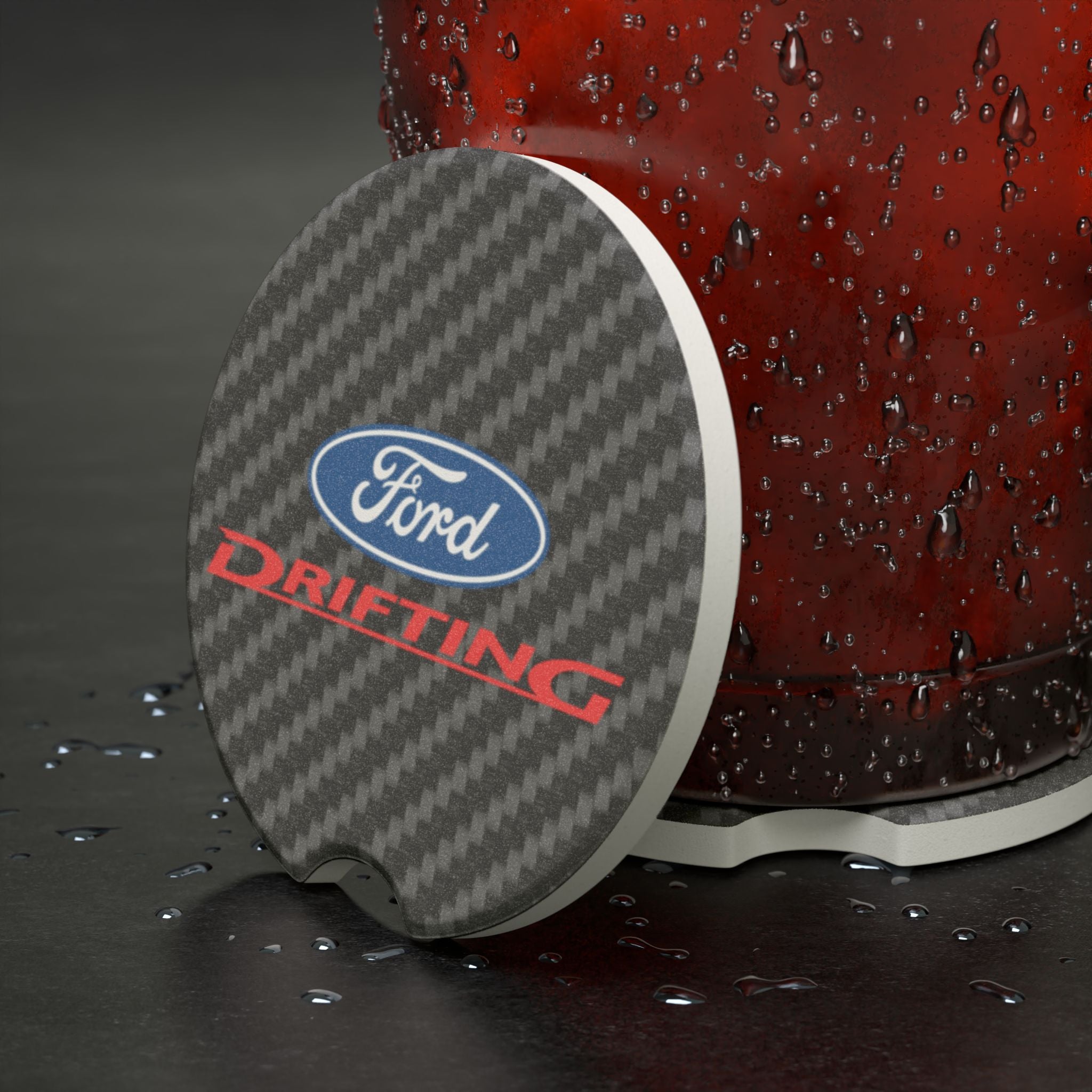 Ford Drifting Carbon Fiber Soapstone Car Coaster