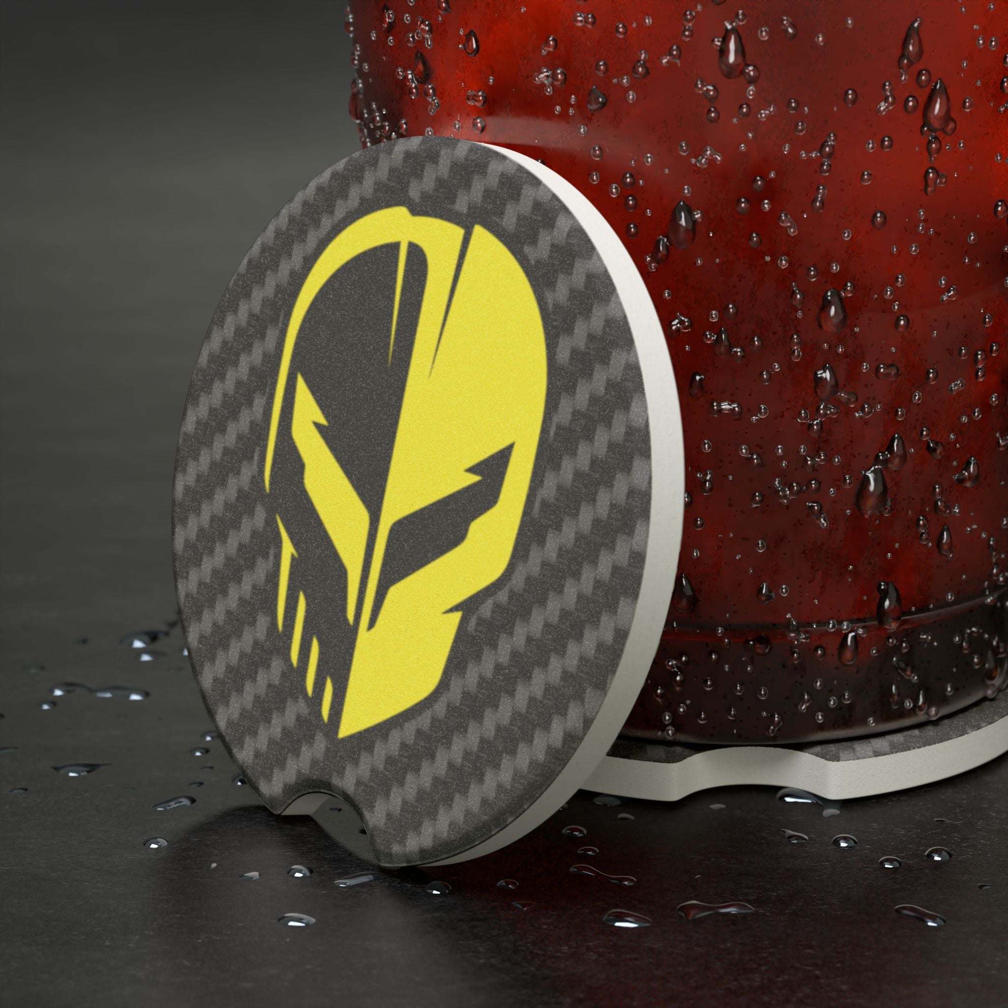 Corvette C8 Jake Skull Yellow Carbon Fiber Soapstone Car Coaster