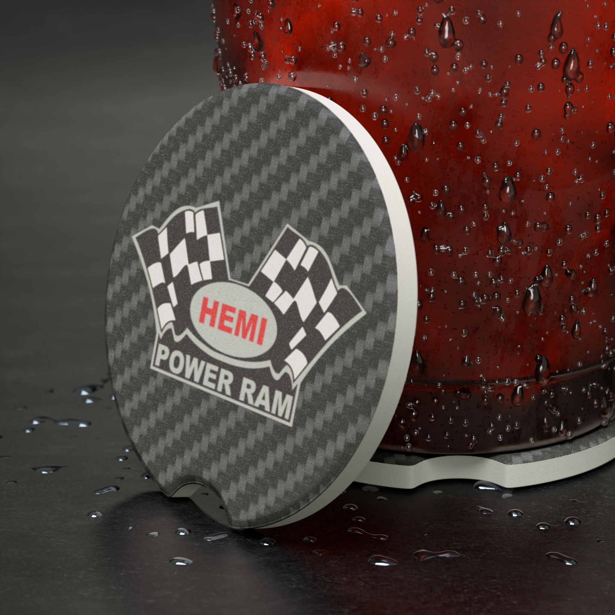 Hemi Power Ram Carbon Fiber Soapstone Car Coaster